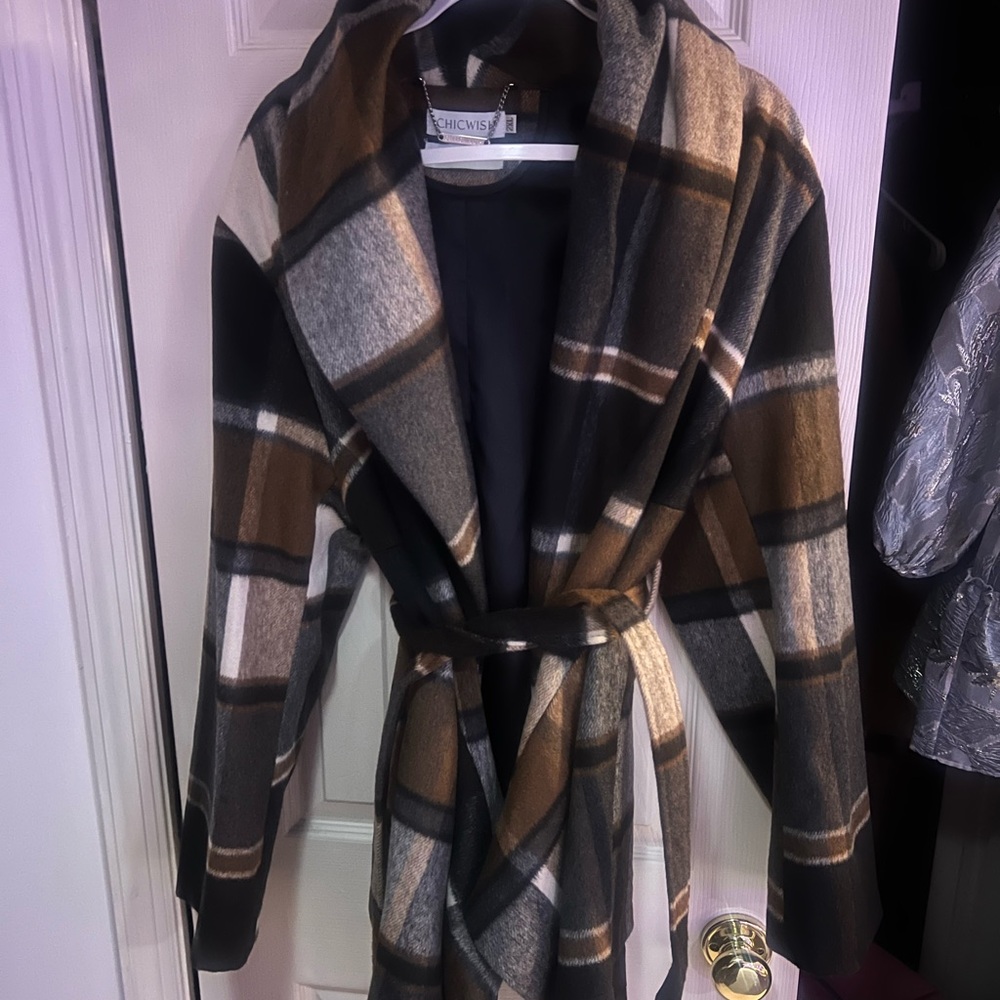 Chicwish Brown and Black Trench Coat with Belted Waist